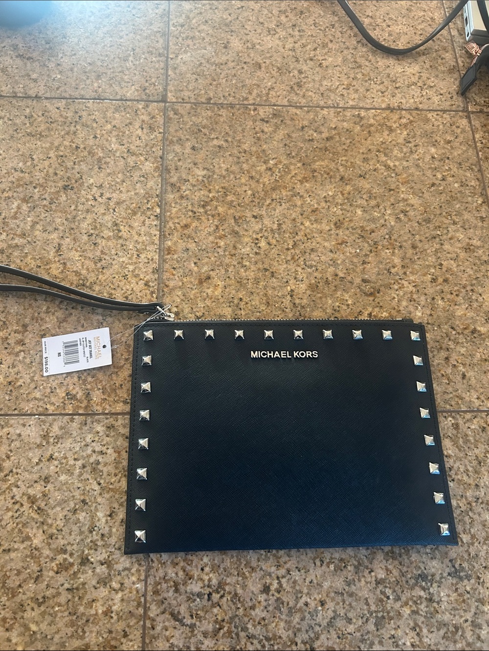 Michael Kors Black Studded Zip Wristlet